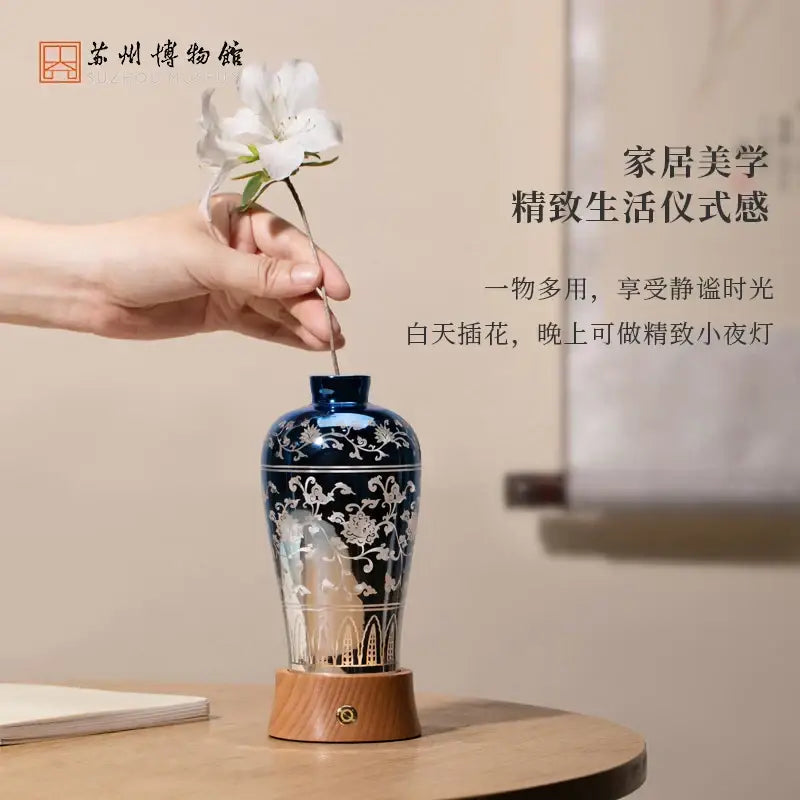 Blue and gold ceramic vase night light bedroom table lamp