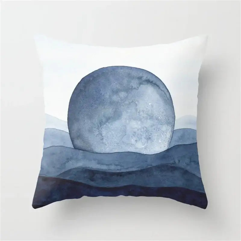 Blue and white geometric heart round cushion cover living room decor