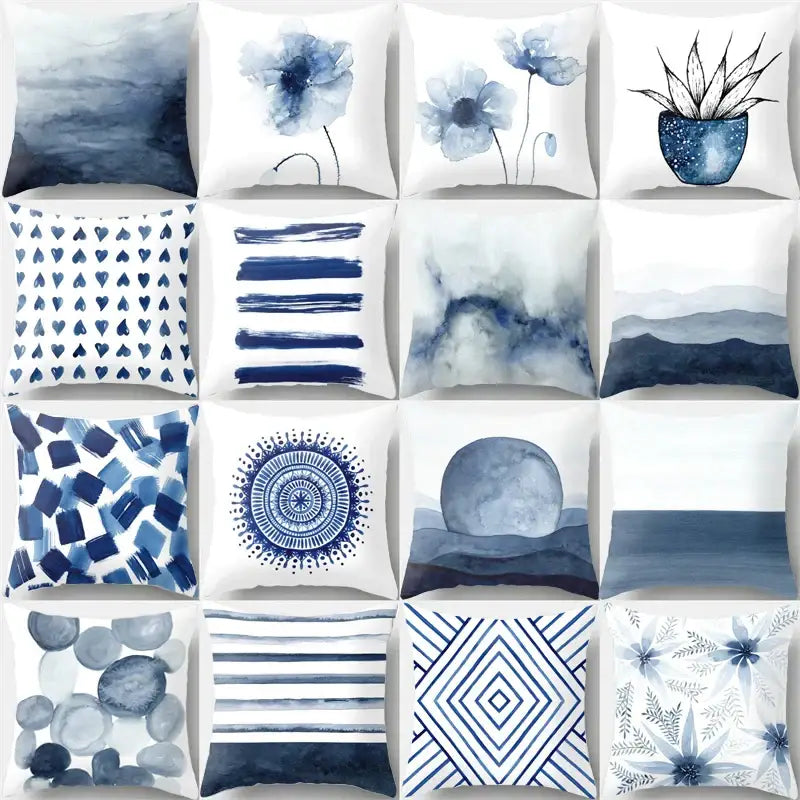 Blue and white geometric heart round cushion cover living room decor