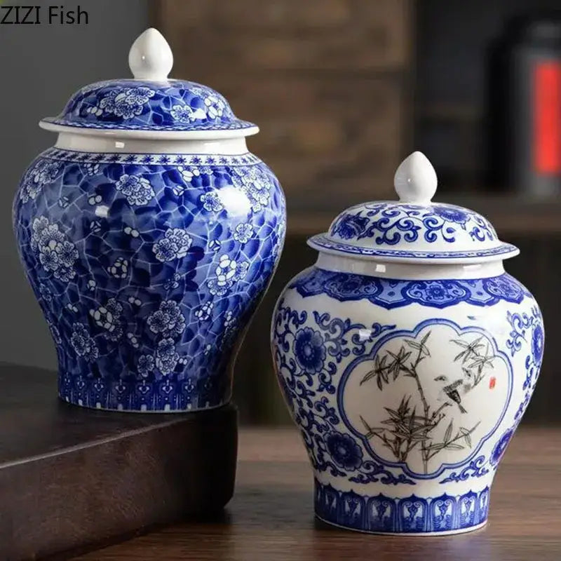 Blue and white porcelain general jar tea canister dining room decor