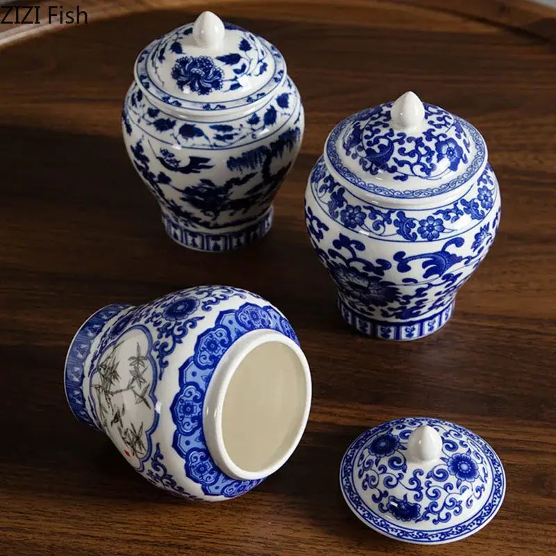 Blue and white porcelain general jar tea canister dining room decor