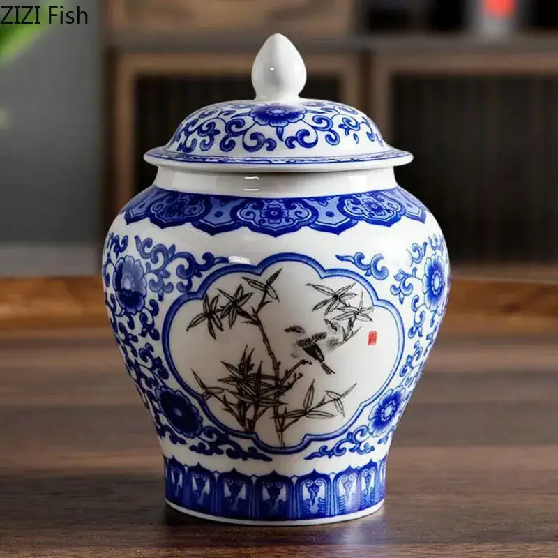 Blue and white porcelain general jar tea canister dining room decor