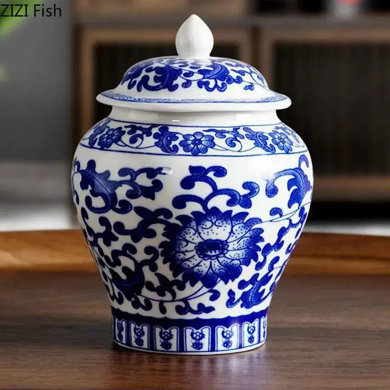Blue and white porcelain general jar tea canister dining room decor
