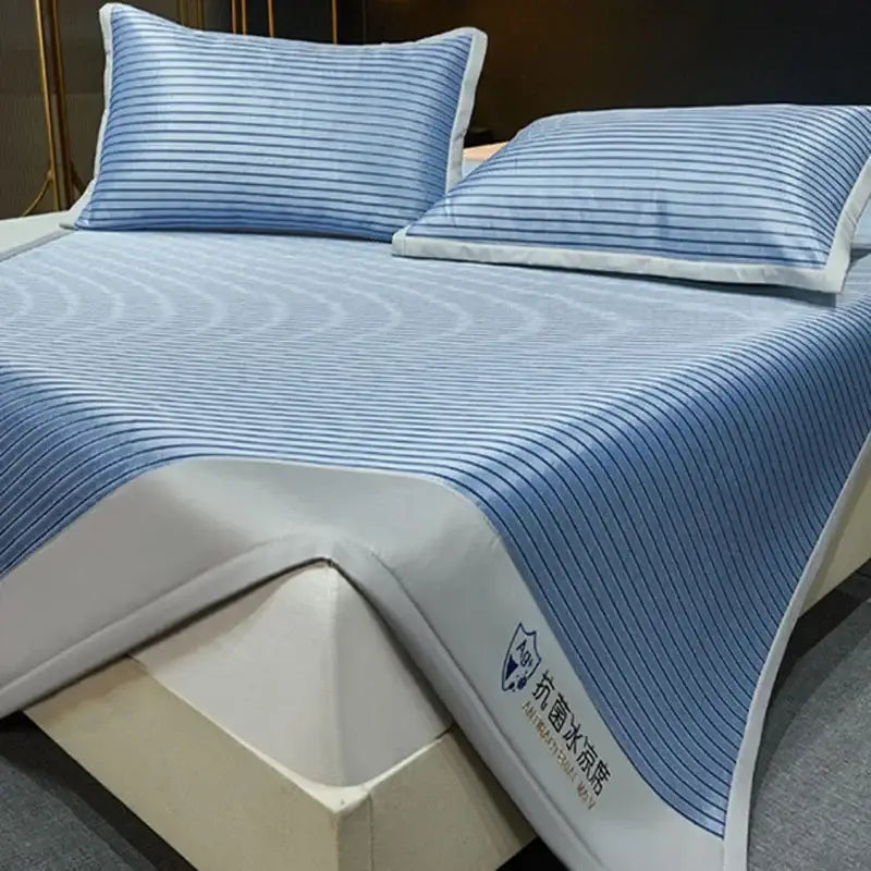 Blue and white striped cooling bed mat set bedroom sleeping cushion