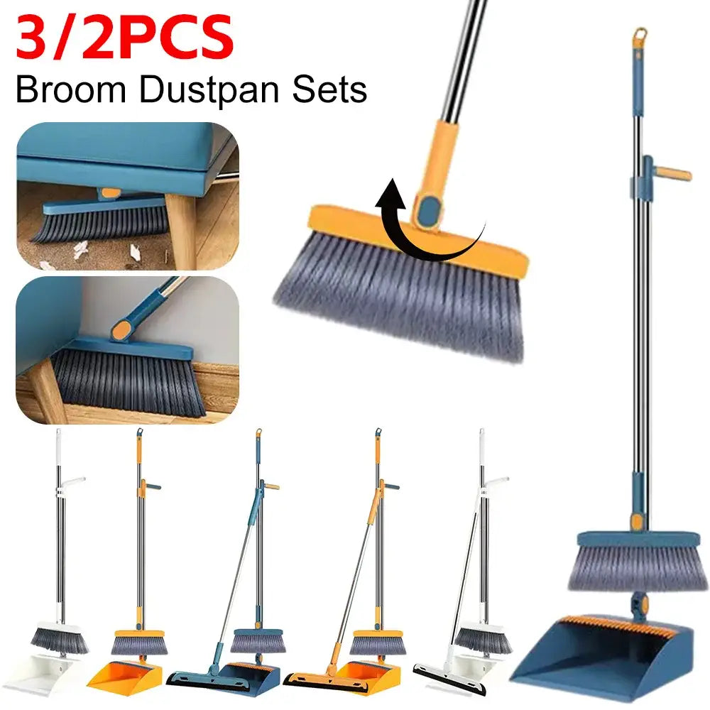 Blue and yellow broom scoop set kitchen cleaning tool with telescoping handle