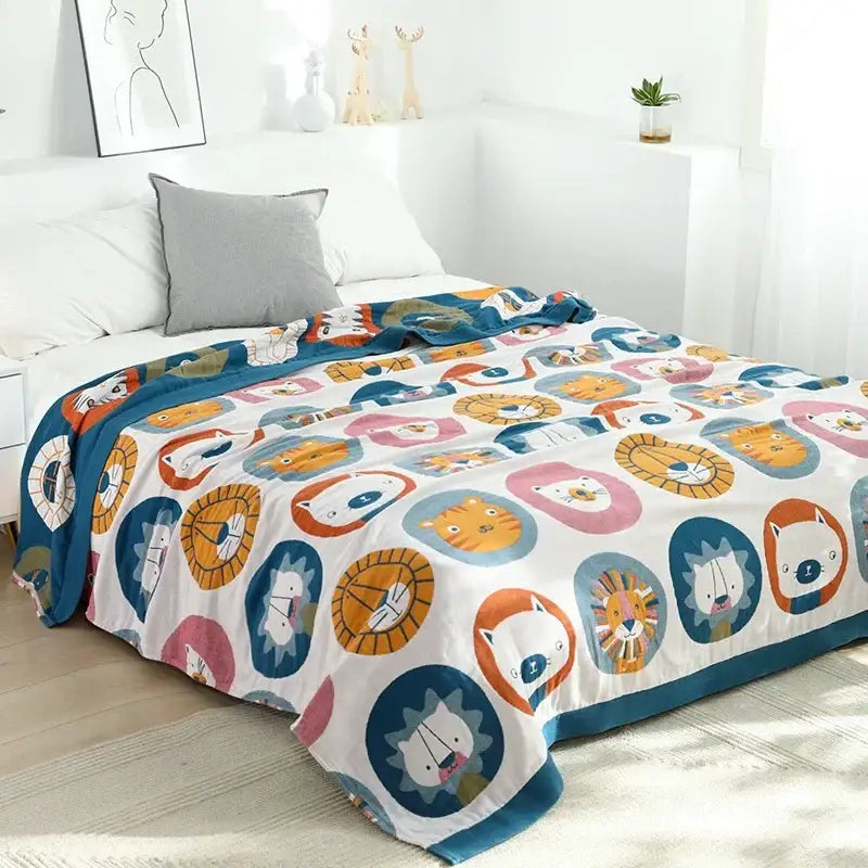 Blue cartoon cat summer quilt bedroom cotton leisure blanket
