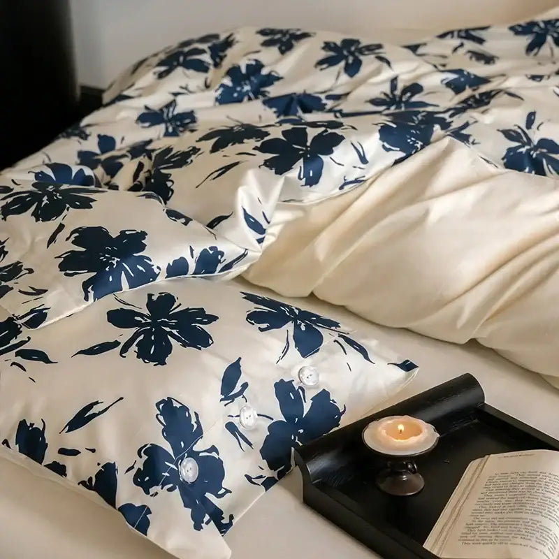 Blue floral 100s egyptian cotton bedding set bedroom decor