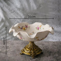 Blue flower pattern footed ceramic fruit bowl dining room gold base
