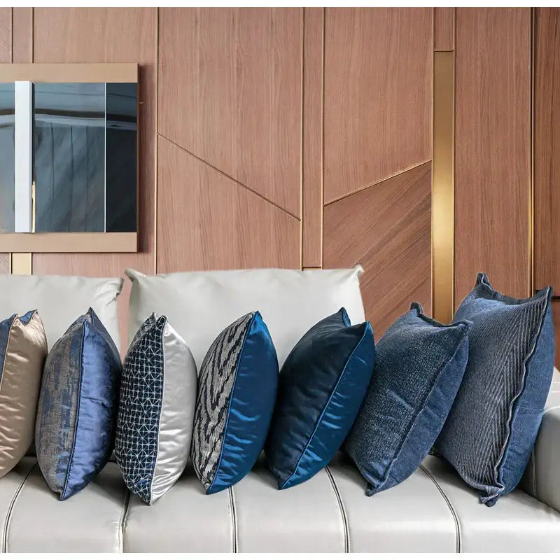 Blue geometry jacquard pillow cover living room textured throw