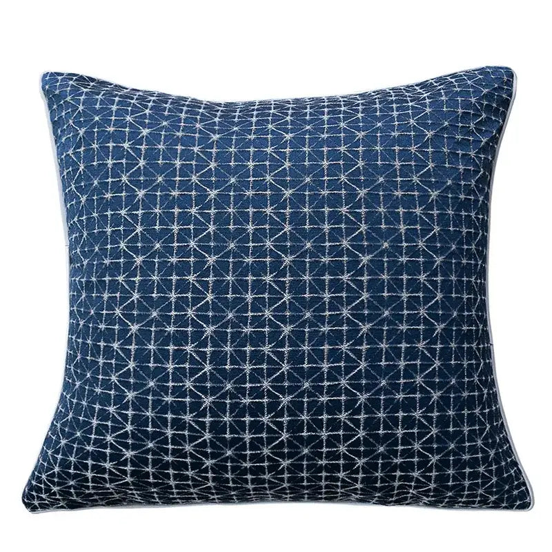 Blue geometry jacquard pillow cover living room textured throw