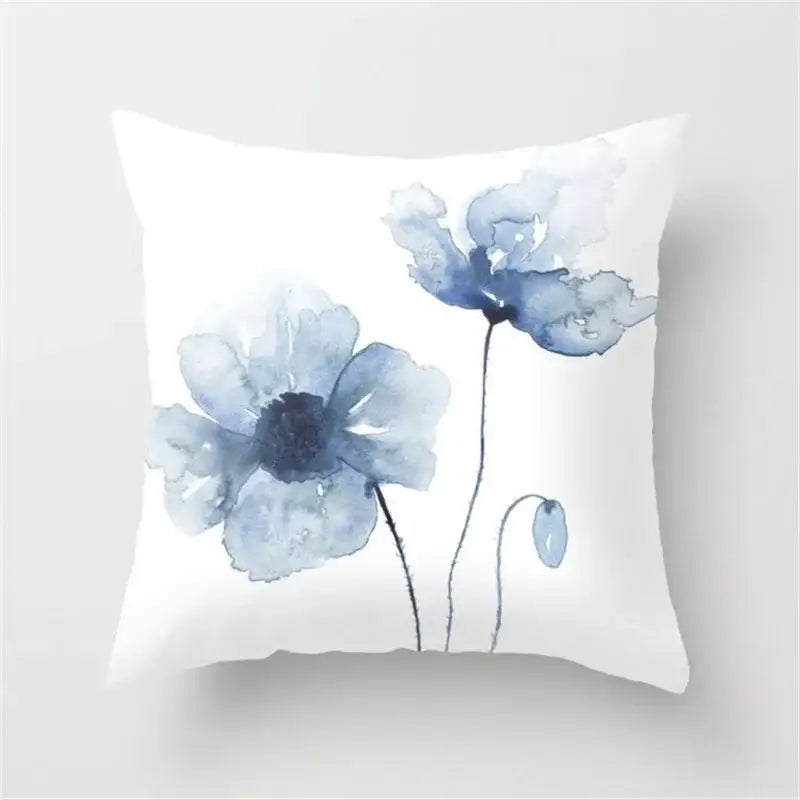 Blue ink flower cushion cover set living room watercolor decor