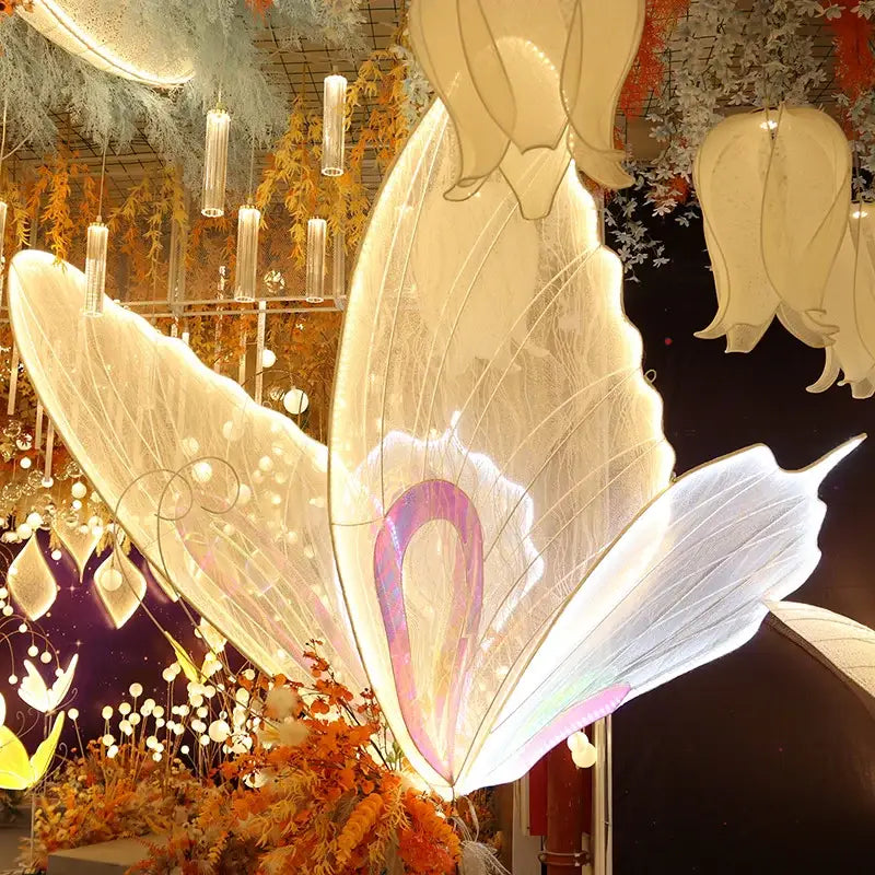 Blue lace led butterflies wedding decor for bedroom glowing wings