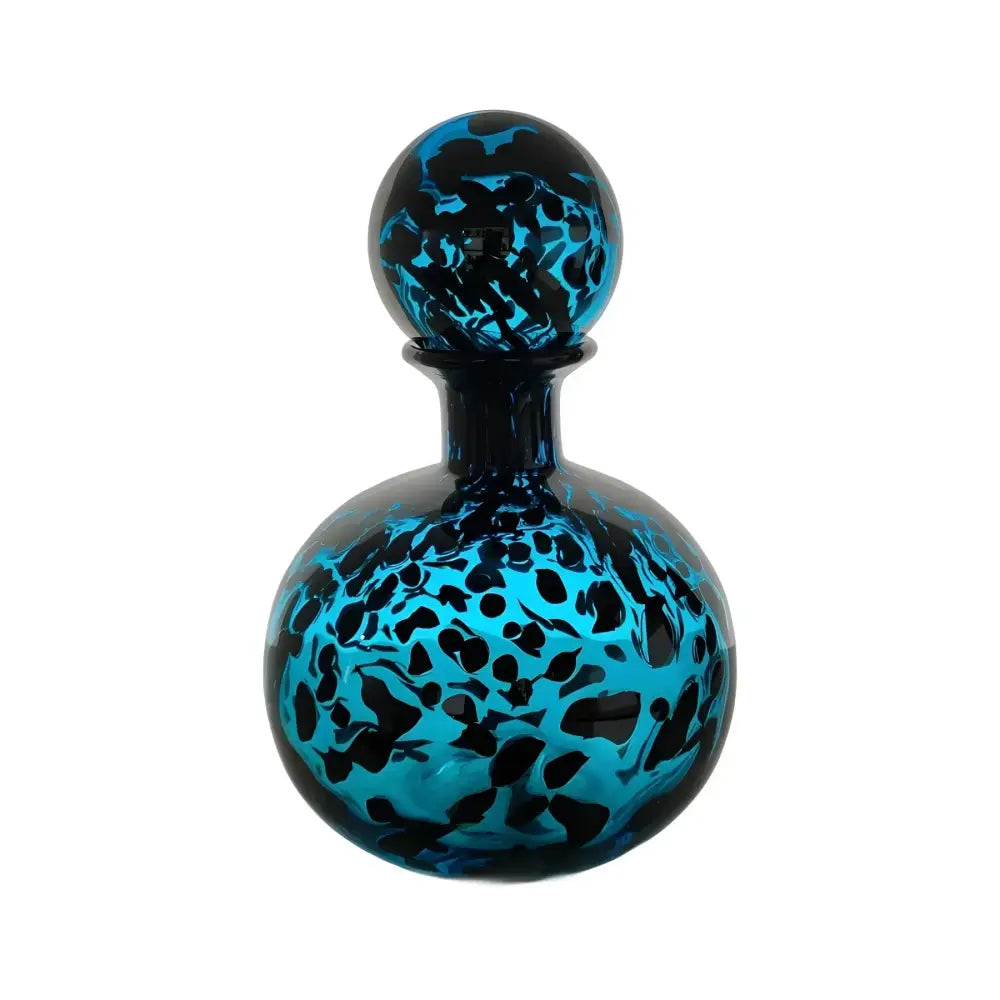 Blue marbled leopard print glass vase with lid living room decor