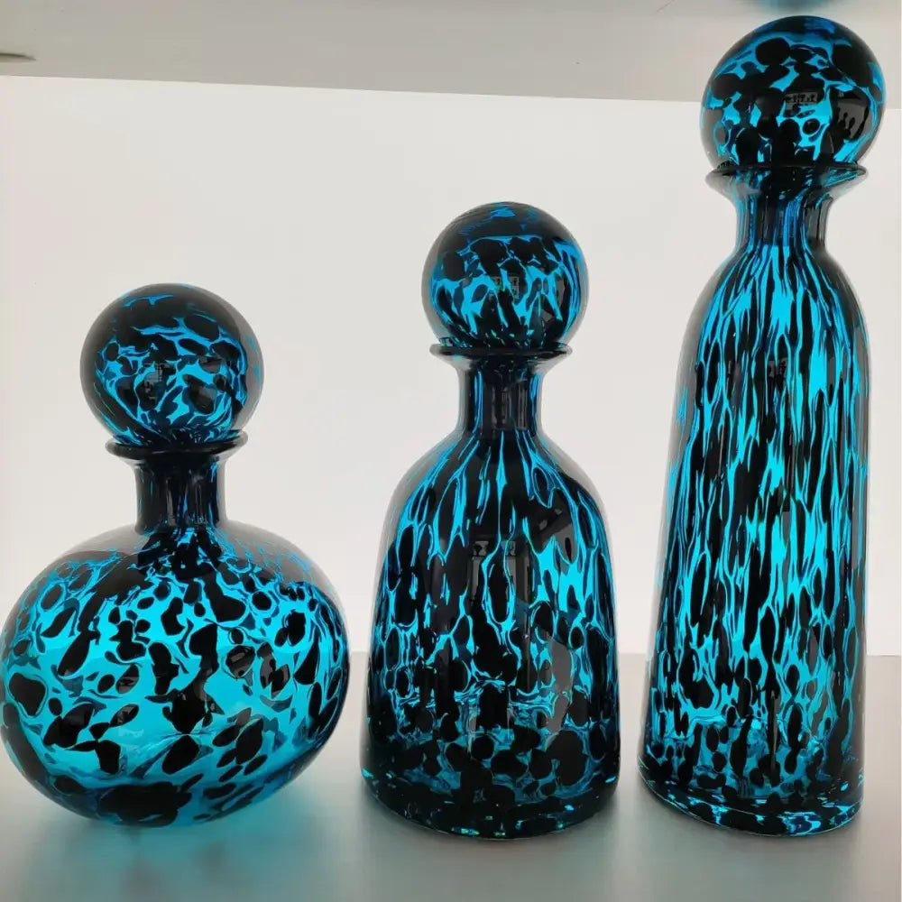 Blue marbled leopard print glass vase with lid living room decor