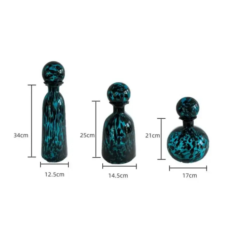 Blue marbled leopard print glass vase with lid living room decor
