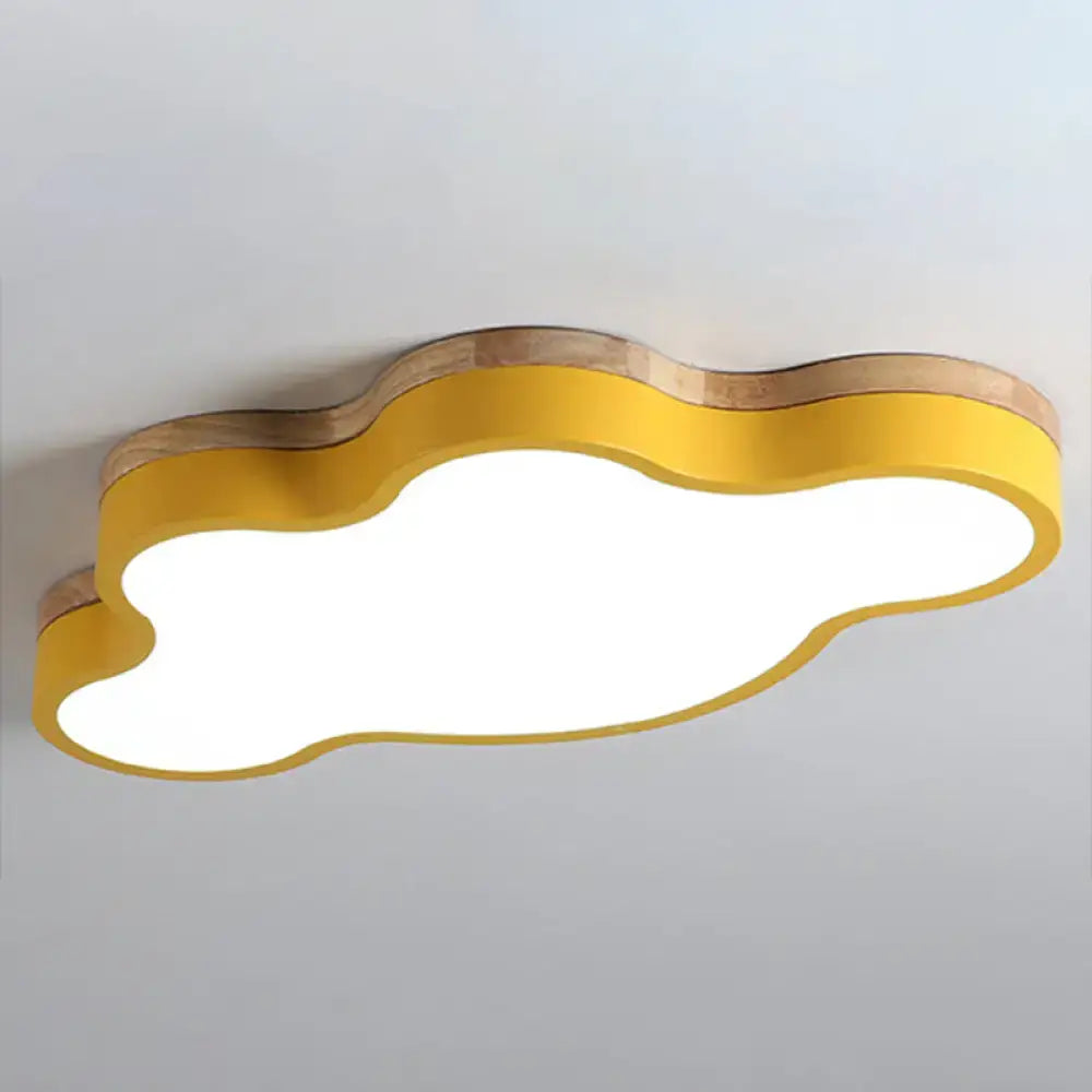 Blue & natural wood cloud flush mount ceiling lamp for kids bedroom