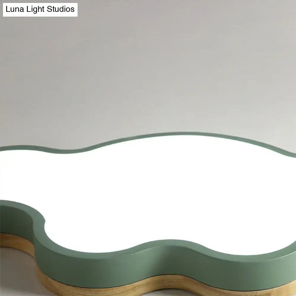 Blue & natural wood cloud flush mount ceiling lamp for kids bedroom