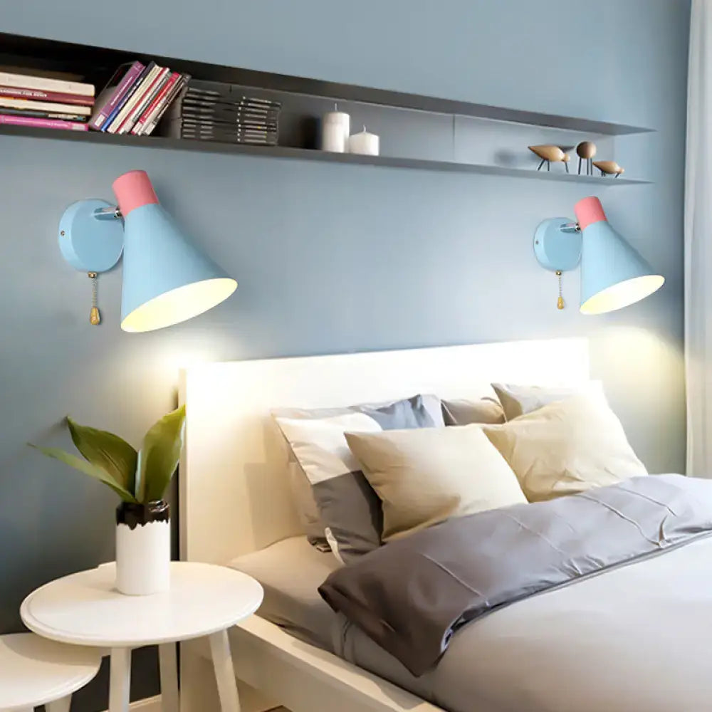 Blue & pink metallic cone wall light bedroom with e26 e27 socket