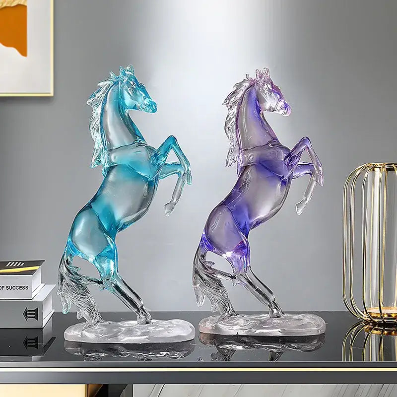Blue & purple horse resin ornament – living room glass sculpture