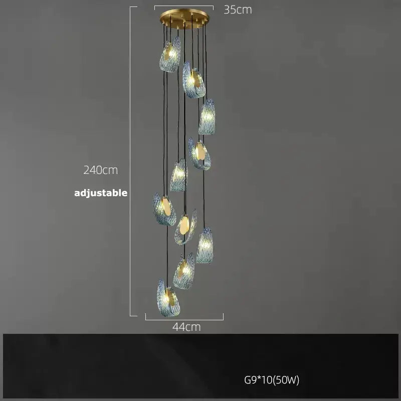 Blue queen crystal glass cascading chandelier staircase light