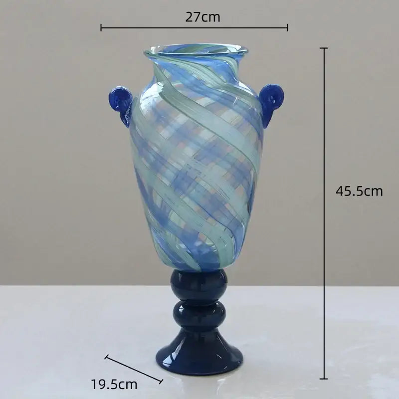 Blue striped transparent glass vase set – living room flower pot