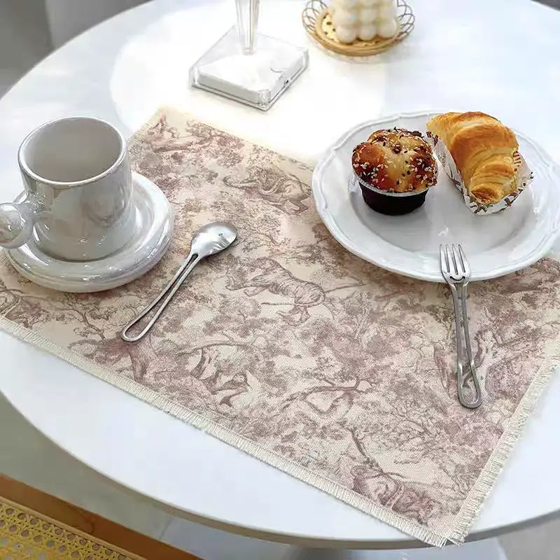 Blue toile cotton linen meal mat dining room table pad