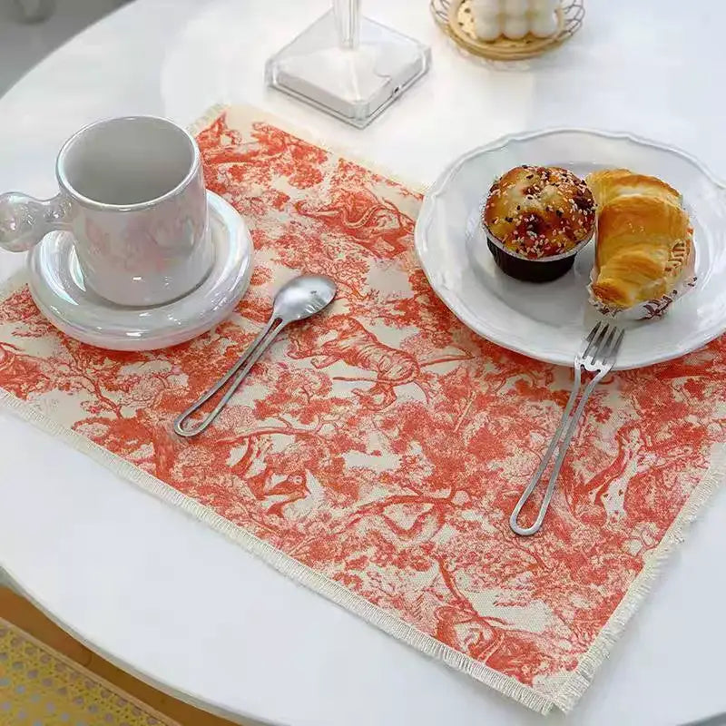Blue toile cotton linen meal mat dining room table pad