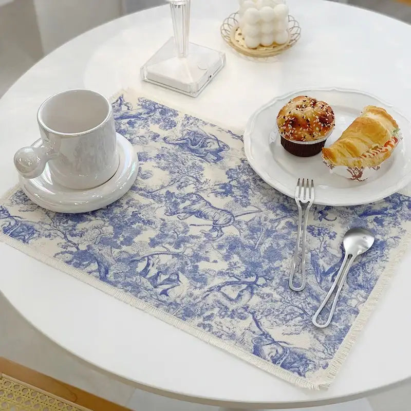Blue toile cotton linen meal mat dining room table pad