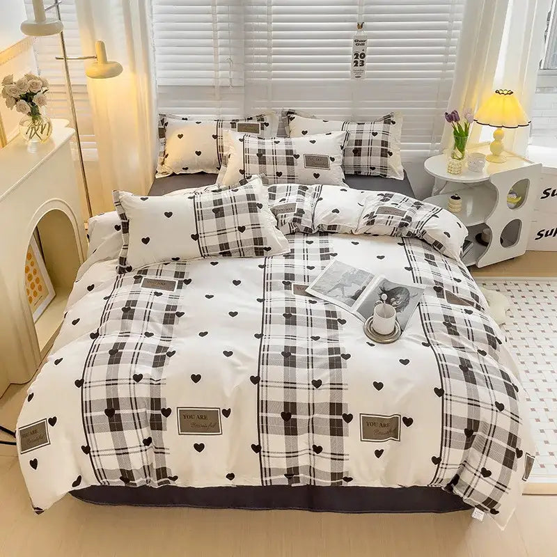 Blue & white blocking print bedding set bedroom duvet cover