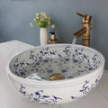 Blue & white porcelain basin set with pop drain – bathroom sink