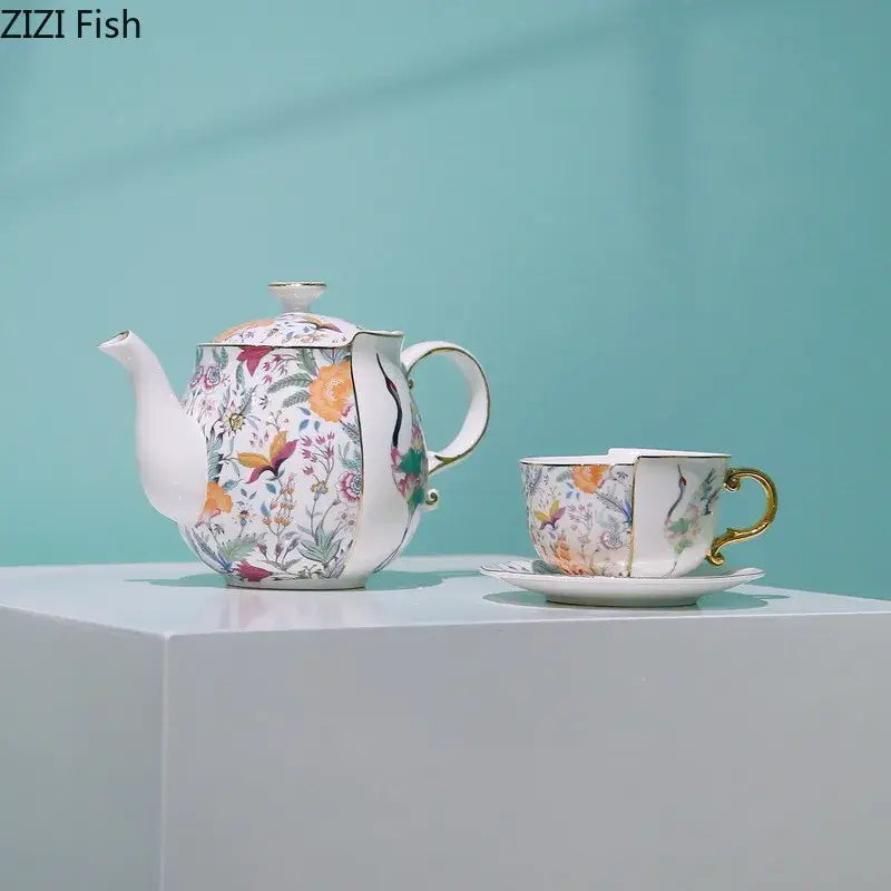 Blue white porcelain gilded coffee mug dining room teacup