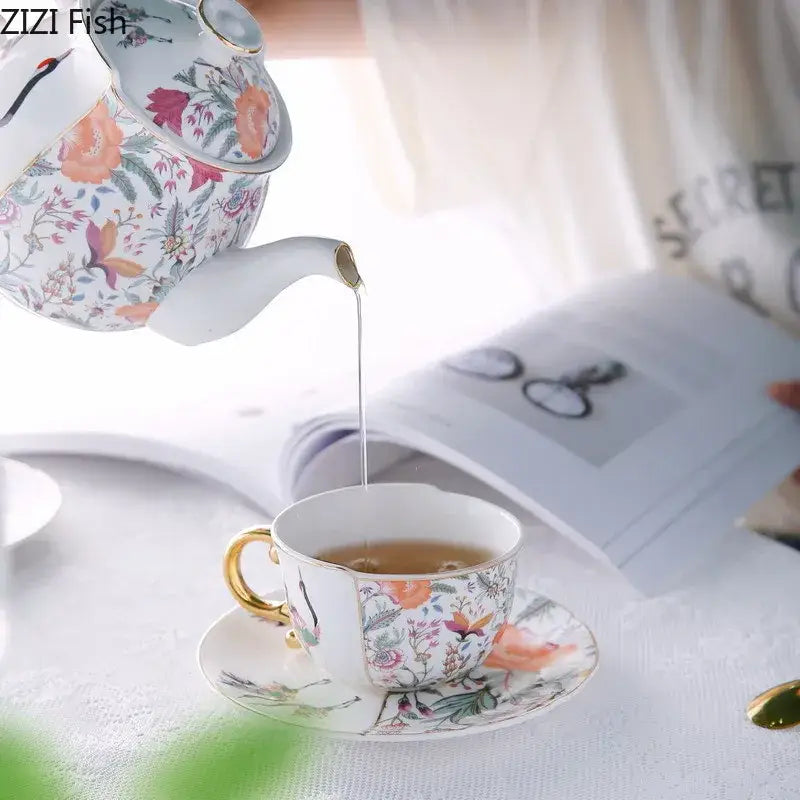 Blue white porcelain gilded coffee mug dining room teacup