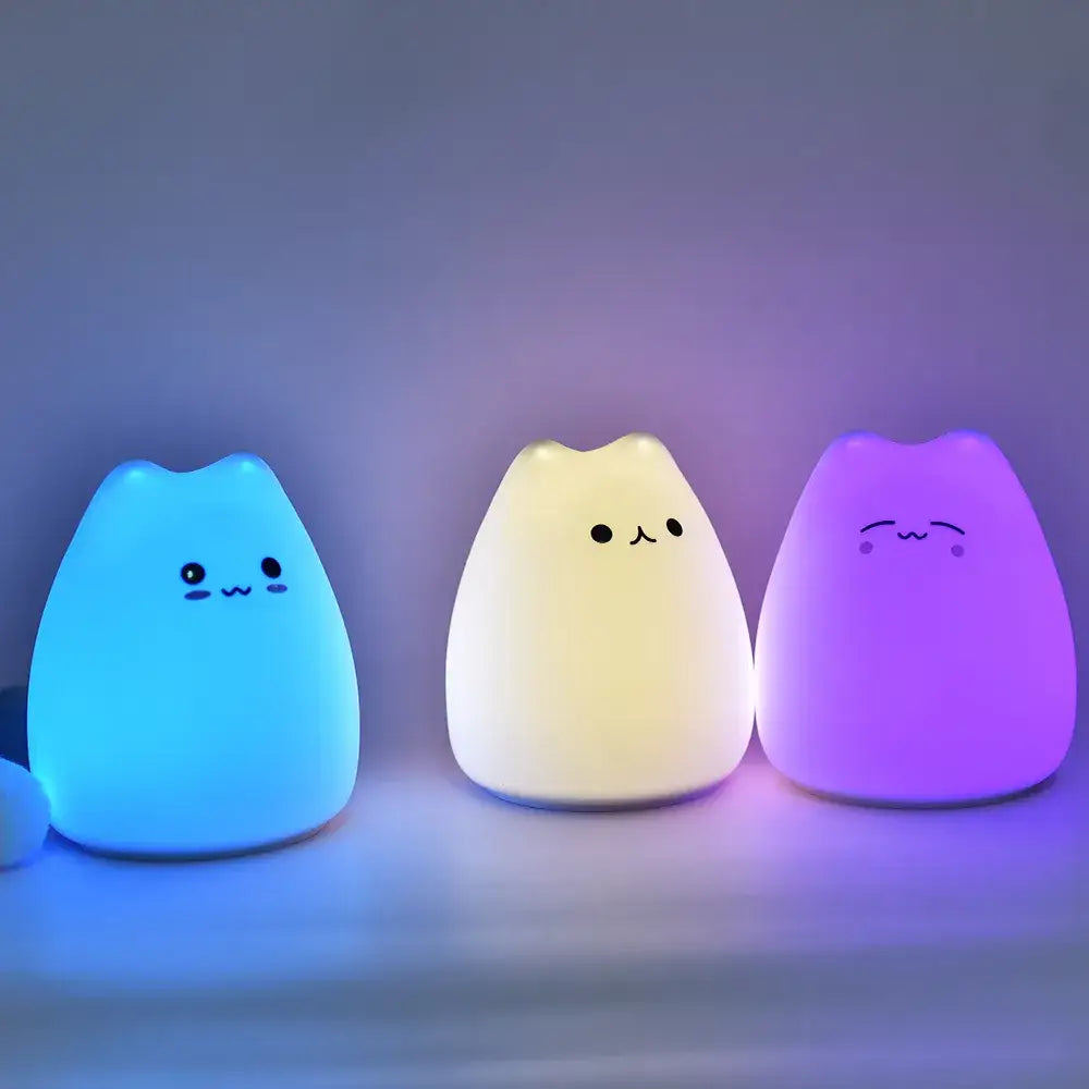 Blue white & purple cat silicone touch night light bedroom lamp