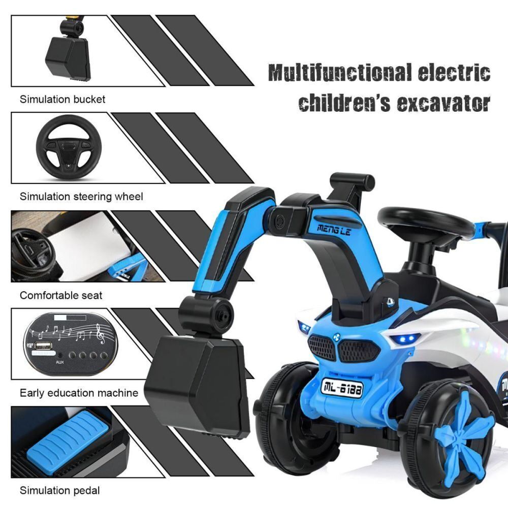 Bluetooth-Enabled Electric Excavator Toy Car for Kids with Helmet and Rear Attachment