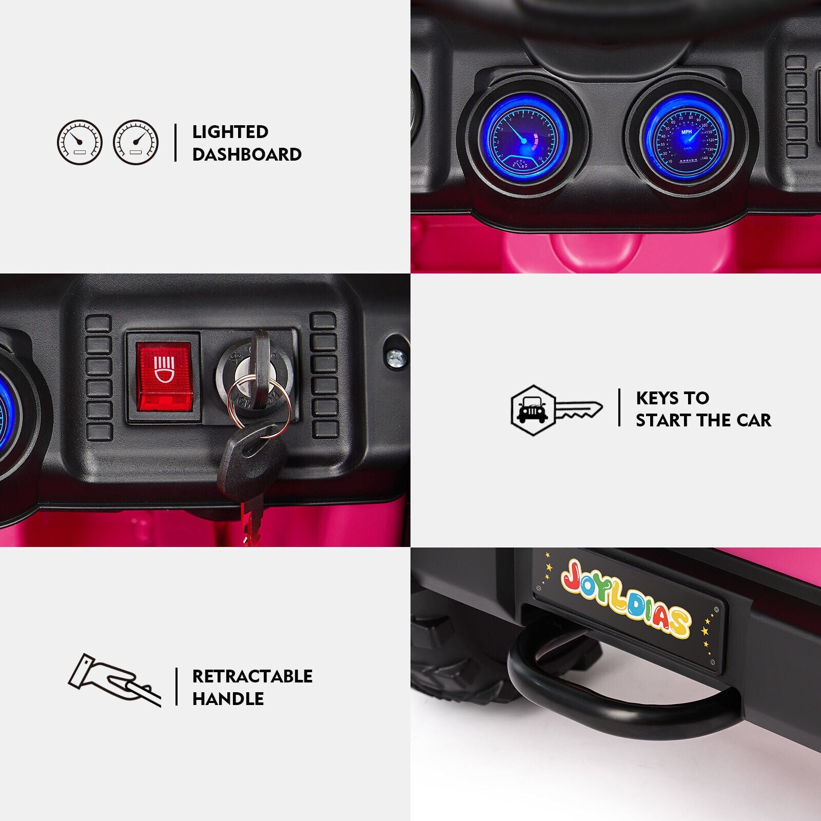 Bluetooth Remote Control Pink Jeep Ride On Car for Kids with USB and 12V Battery
