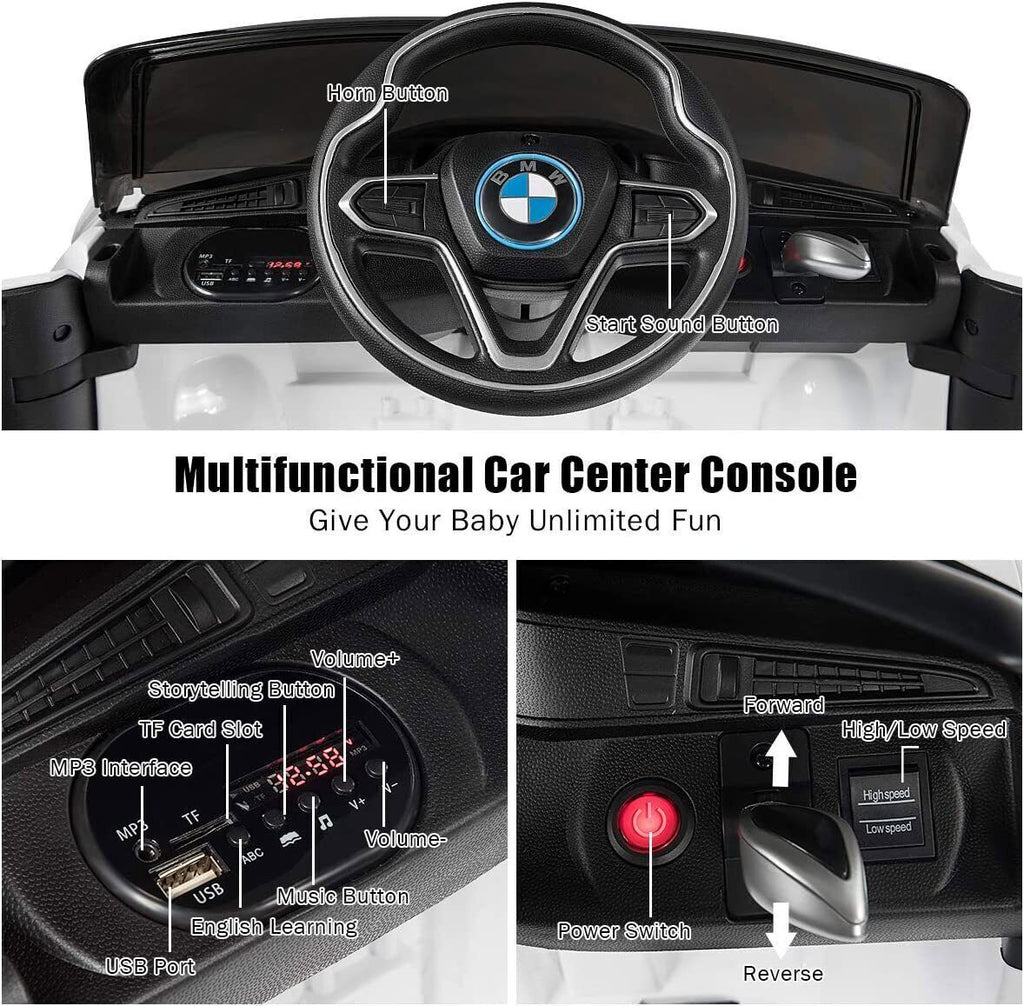 BMW I8 Electric Ride-On Car for Kids with Remote Control and MP3 Player - White
