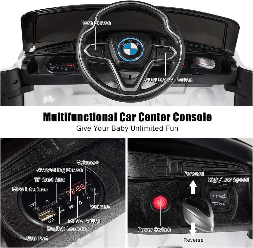BMW I8 Electric Ride-On Car for Kids with MP3 and Remote Control - White