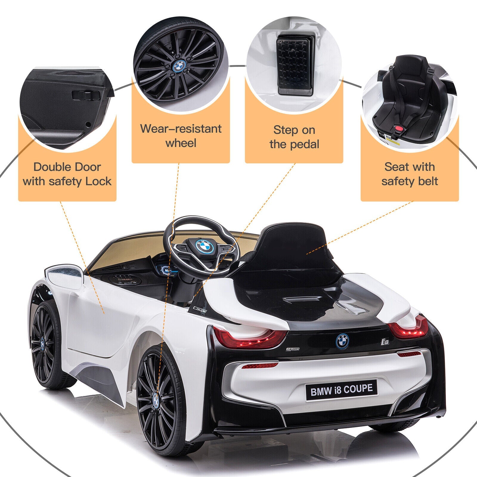 BMW i8 Licensed 12V Electric Ride-On Car for Kids with Remote Control