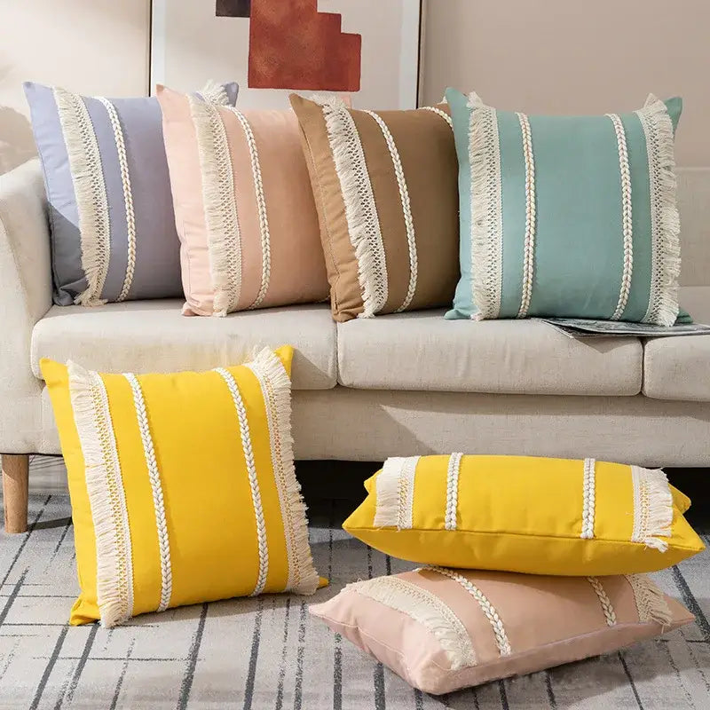 Bohemia tassel cushion cover black & white velvet living room pillow