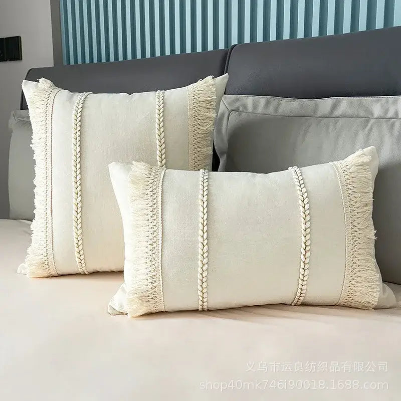 Bohemia tassel cushion cover black & white velvet living room pillow