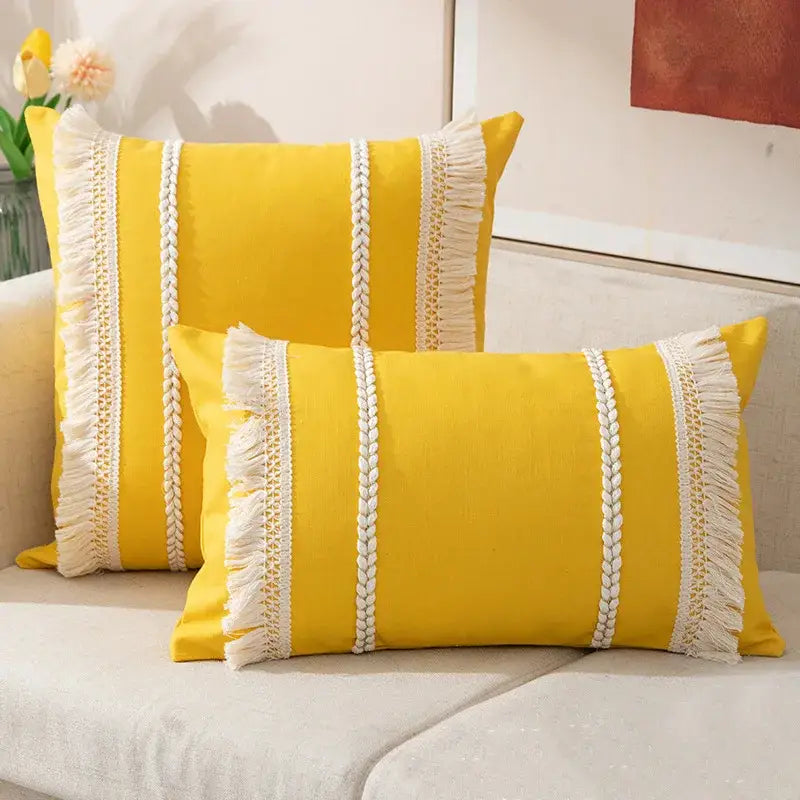 Bohemia tassel cushion cover black & white velvet living room pillow