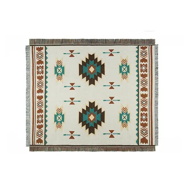 Bohemian beige geometric sofa blanket living room vintage plaid design