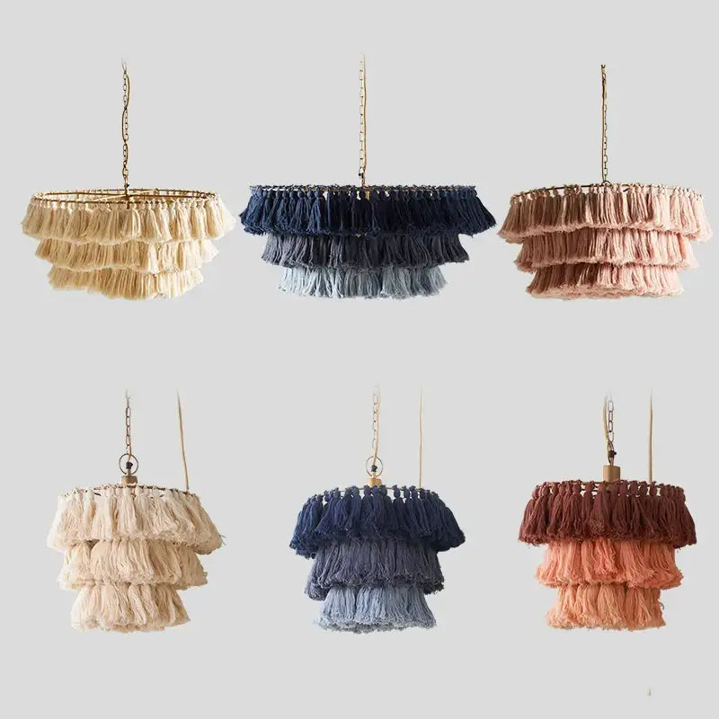 Bohemian blush pink tassel light – bedroom gold suspension light