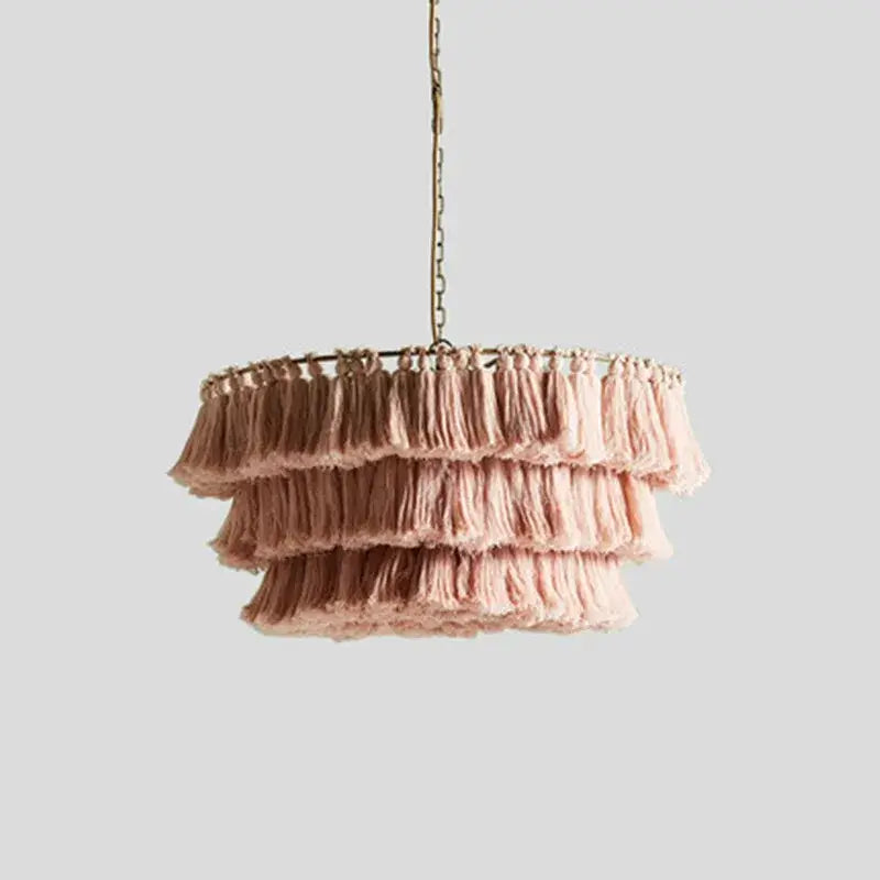 Bohemian blush pink tassel light – bedroom gold suspension light