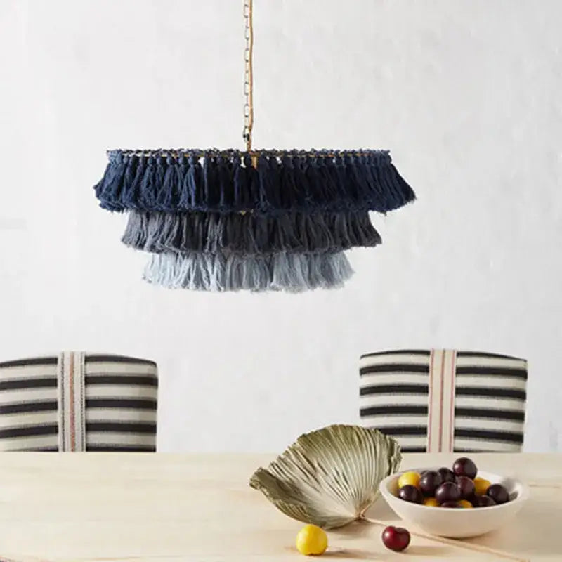 Bohemian blush pink tassel light – bedroom gold suspension light