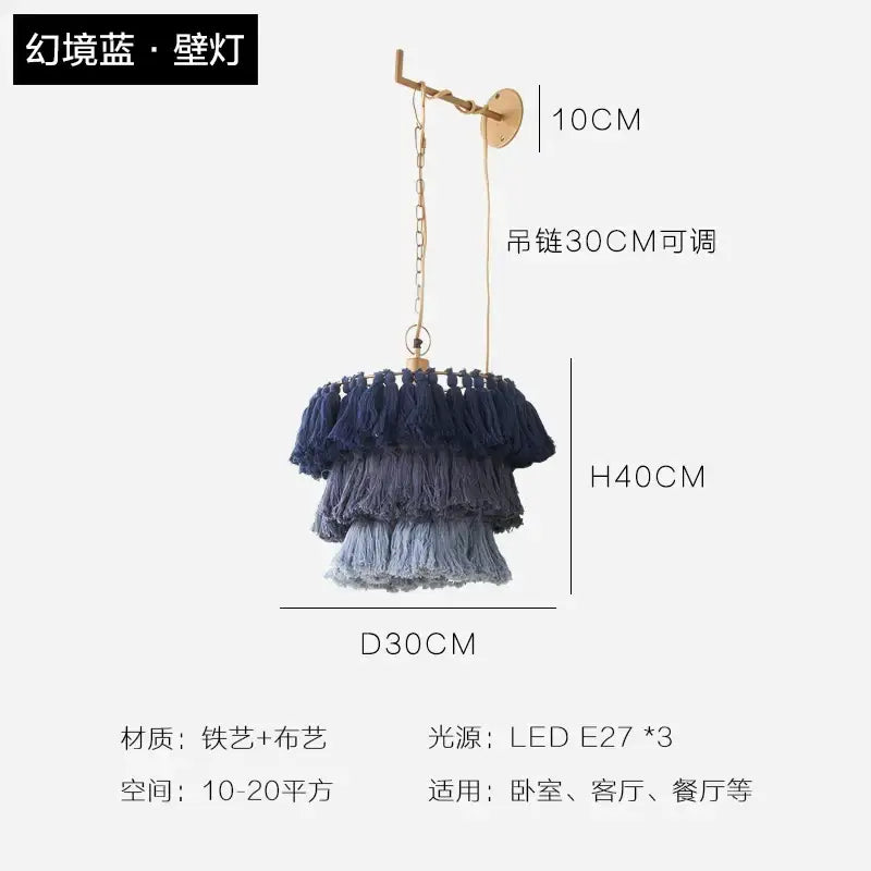 Bohemian blush pink tassel light – bedroom gold suspension light