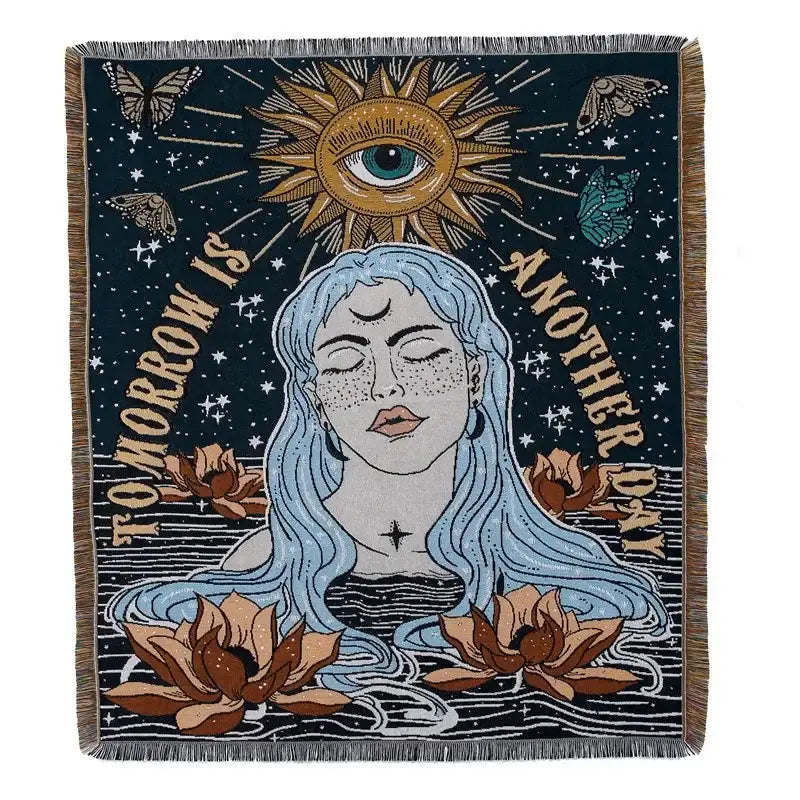 Bohemian camping blanket yellow sun pattern living room throw