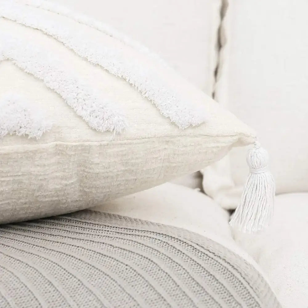 Bohemian chenille pillowcase cream tufted cushion for living room