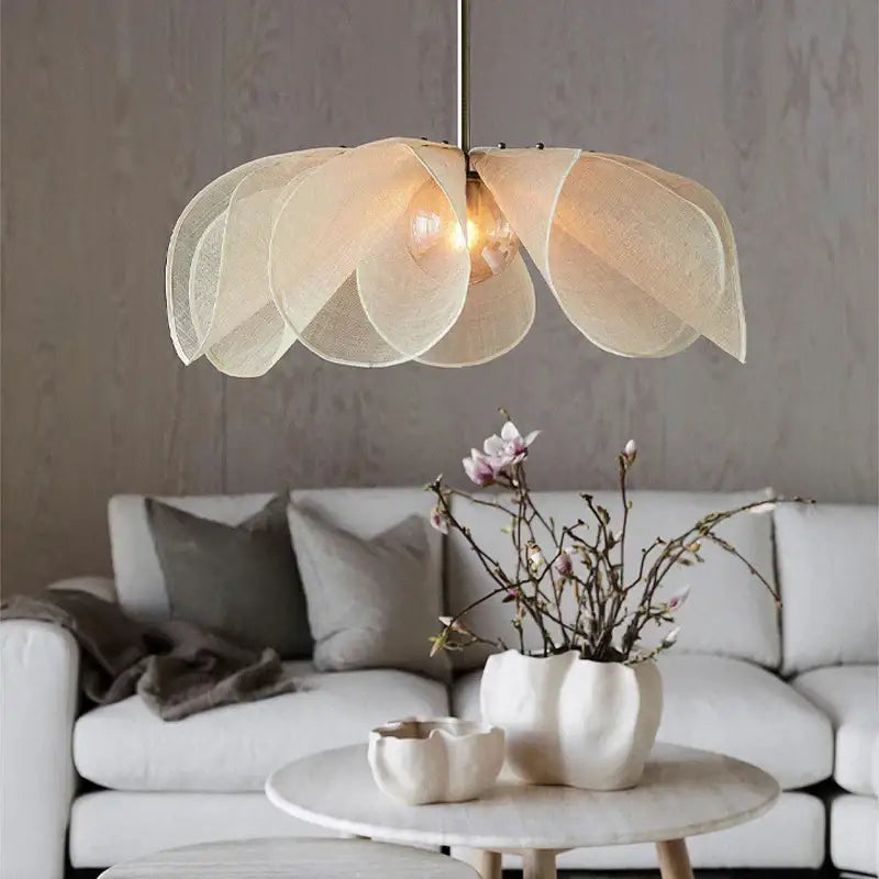 Bohemian cream fabric flower chandelier for dining room lighting