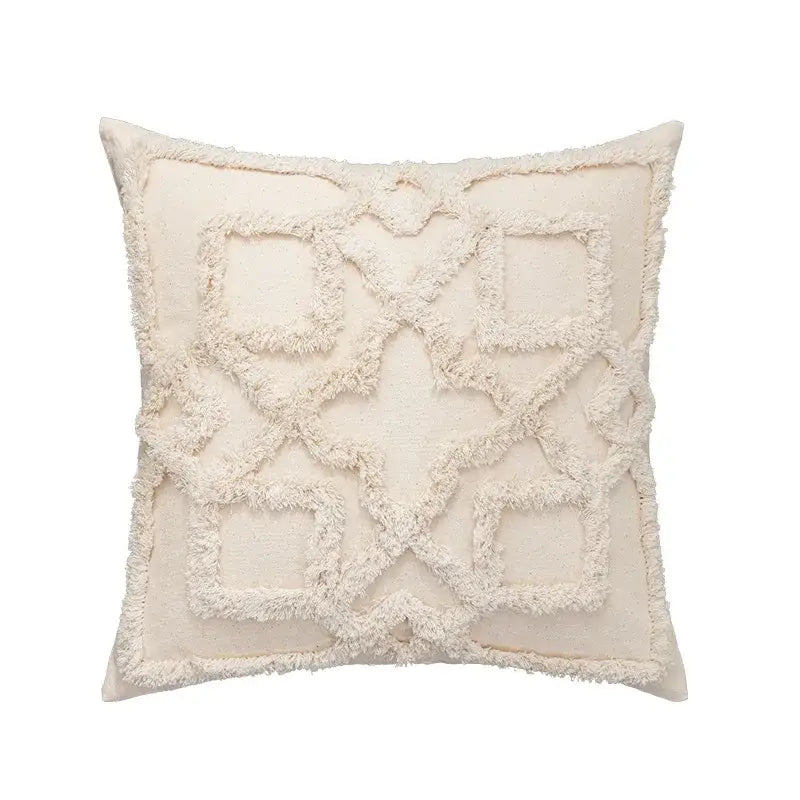 Bohemian cream geometric tassel cushion covers living room decor